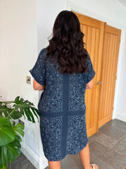 Navy Bubble Cotton Paisley Shirt Dress Jane