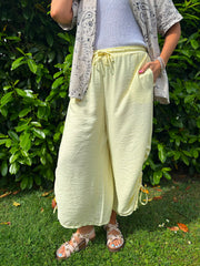 Lemon Ruched Drawstring Wide Leg Trousers