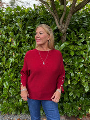 Wine Sleeve Detail Knit Top Julia