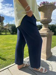 Navy Bubble Cotton Trousers