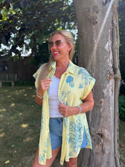 Lemon Blue Coral Print Blouse Stacey