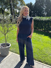 Navy Lace Hem Top Yasmin