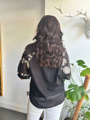 Black Shimmer Embroidered Top Petra