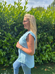 Blue Floral Frill Sleeve Top Chrissy
