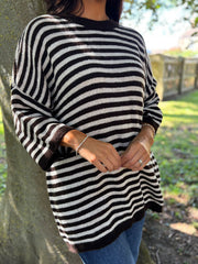 Black Drop Shoulder Stripe Knit Dove