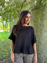 Black Cotton Reverse Seam Knit Jo