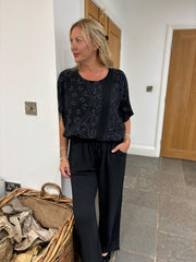 Black Paisley Bubble Cotton Bubble Hem Top Rita