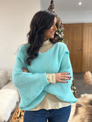 Aqua Knitted Wrap Jumper Nell