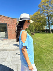Blue Cold Shoulder Top Orla