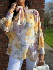 Butter Yellow Floral Pussy Bow Blouse Isla