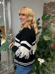 Black Fringed Stripe Cardigan Fiona