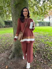 Chocolate Striped Trim Knit Ophelia