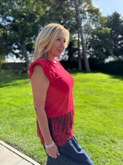 Red Lace Hem Top Yasmin