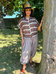 Chocolate Zig Zag Short Sleeve Bomber Angie