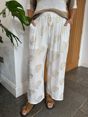 White Paisley Wide Leg Trousers