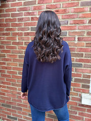 Navy Fringed Pocket Knit Ruth