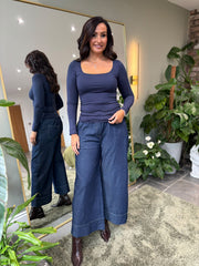 Navy Square Neck Top Saylor