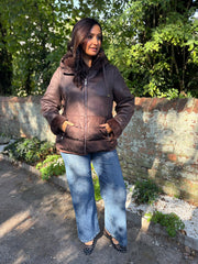 Chocolate Premium Faux Leather Puffer Coat Olympia