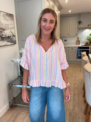 Light Blue Bubble Cotton Striped Top Kimberly