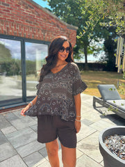 Chocolate Bubble Cotton Paisley Top Kimberly