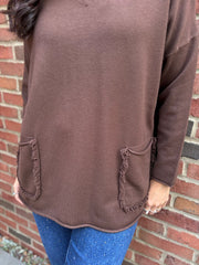 Chocolate Fringed Pocket Knit Ruth