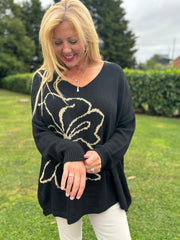 Black Flower Knit Alissa