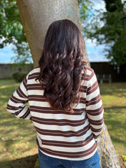 Chocolate V Neck Striped Sweat Top Demi
