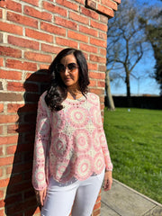 Pink Crochet Loose Weave Knit Amber