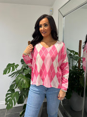 Lipstick Argyle Knit Top Georgia