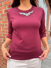 Wine Jewel Embellished Knit Sandra