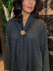 Navy Shimmer Stripe Gathered Top Flora