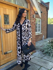 Mocha Multi Print Longline Dress Briella