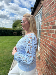 Blue Loose Swirl Crochet Knit Veronica