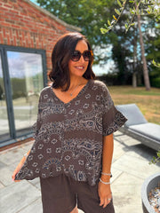 Chocolate Bubble Cotton Paisley Top Kimberly