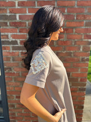 Mocha Embellished Sleeve Dress Lexi