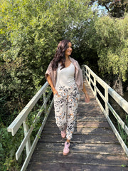 Stone Floral Print Trousers Isla