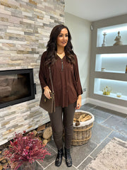 Chocolate Diamante Zip Top Trisha