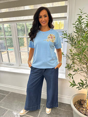 Denim Sequin Flower Top Camila