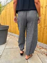 Black Gingham Barrel Leg Trousers