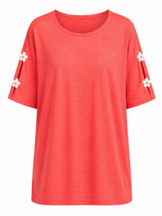 Coral Applique Floral Crepe Top Astra