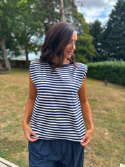 Navy Sleeveless Diamante Stripe Top Caitlyn