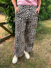 Pink Premium Leopard Pull on Wide Leg Trousers