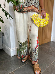 Cream Tropical Wide Leg Trousers Willow