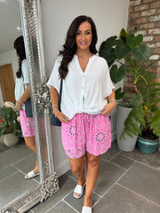 White Gathered Hem Bubble Cotton Top Ginny