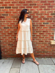 Stone Bubble Cotton Fringed Tier Dress Amanda