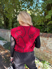 Wine Boucle Swirl Pattern Waistcoat Flo