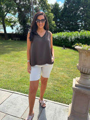 Chocolate Floral Mesh Bubble Cotton Top Robin