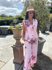 Pink Flower Print Trouser Set Claudette