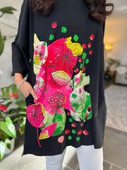 Black Diamante Abstract Floral Tee Scarlett
