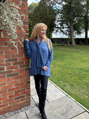 Denim Ribbed Scarf Top Zeta